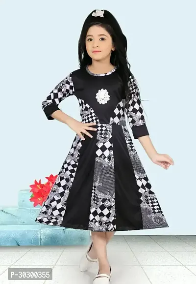 Fabulous Black Cotton Blend Printed Frocks For Girls Pack of 1-thumb0