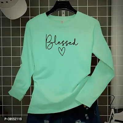 Elegant Green Polyester Printed Full Sleeves Tshirt For Women-thumb2