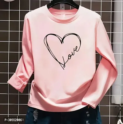 Elegant Pink Polyester Printed Full Sleeves Tshirt For Women-thumb2