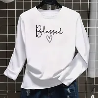 Elegant White Polyester Printed Full Sleeves Tshirt For Women-thumb1