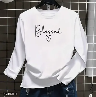 Elegant White Polyester Printed Full Sleeves Tshirt For Women-thumb2