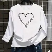 Elegant White Polyester Printed Full Sleeves Tshirt For Women-thumb1