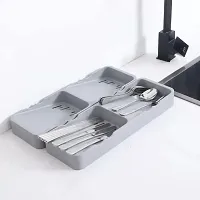 Bhadani Sales Kitchen Drawer Organizer with Expandable Knife Holder, Utensil Holder, Adjustable Cutlery Tray | 39.5 x 13 x 4 cm | Grey-thumb4