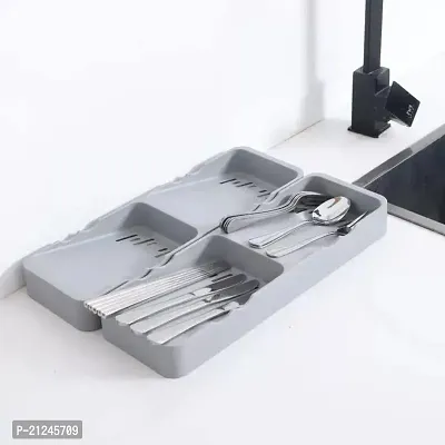 Bhadani Sales Kitchen Drawer Organizer with Expandable Knife Holder, Utensil Holder, Adjustable Cutlery Tray | 39.5 x 13 x 4 cm | Grey-thumb5