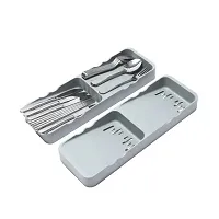 Bhadani Sales Kitchen Drawer Organizer with Expandable Knife Holder, Utensil Holder, Adjustable Cutlery Tray | 39.5 x 13 x 4 cm | Grey-thumb1