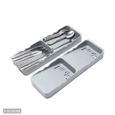 Bhadani Sales Kitchen Drawer Organizer with Expandable Knife Holder, Utensil Holder, Adjustable Cutlery Tray | 39.5 x 13 x 4 cm | Grey-thumb2