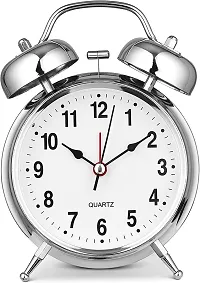 Bhadani Sales Products Analog Alarm Clock Twin Bell Silver, Extra Loud Quartz Battery Operated with Backlight, Silent Non-Ticking for Bedside Desk, Vintage Retro Antique Old School-thumb2