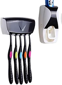 Bhadani sales Automatic Toothpaste Dispenser, Press to Paste Toothpaste Squeezer and 5 Toothbrush Holders Bathroom Organizer | 6.5 x 4.41 x 2.6 in | Multi-thumb1