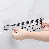 Bhadani Sales 6 Hook Coat Towel Hanger Kitchen, Bathroom, Door - Knife, Cookware pan Holder, Metal, Black-thumb2