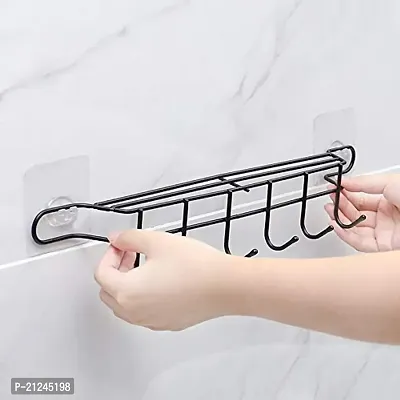 Bhadani Sales 6 Hook Coat Towel Hanger Kitchen, Bathroom, Door - Knife, Cookware pan Holder, Metal, Black-thumb3