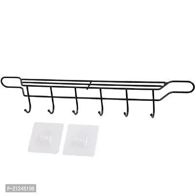 Bhadani Sales 6 Hook Coat Towel Hanger Kitchen, Bathroom, Door - Knife, Cookware pan Holder, Metal, Black-thumb0