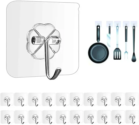 Bhadani Sales 20 PCS Adhesive Hooks Wall Hanger Hook, Bathroom Kitchen Transparent Reusable Seamless Scratch Wall Hooks for Towel Loofah Bathrobe Coats Ceiling Hanger,Hanging Waterproof Hooks (20)