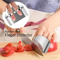 Bhadani Sales Stainless Steel Two Finger Grip Cutting Protector Hand Guard Safe Chopping Slice Kitchen Tool , 5.2 X 8 cm , Silver-thumb2