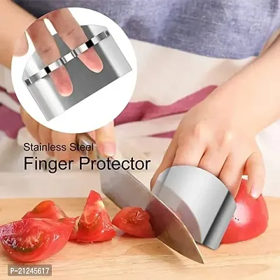 Bhadani Sales Stainless Steel Two Finger Grip Cutting Protector Hand Guard Safe Chopping Slice Kitchen Tool , 5.2 X 8 cm , Silver-thumb3