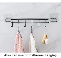 Bhadani Sales 6 Hook Coat Towel Hanger Kitchen, Bathroom, Door - Knife, Cookware pan Holder, Metal, Black-thumb3