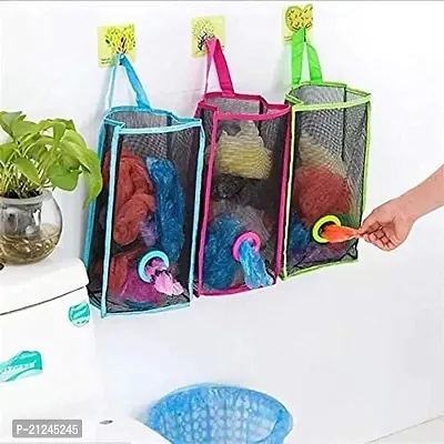 Winoso Trash Bags Organizer Plastic Bag Holder, Dispenser Hanging Storage Mesh Garbage Big/Recycling Grocery Shopping Pocket Hanging Containers for Kitchen multicolor-thumb5