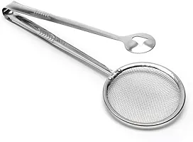 Bhadani sales Stainless Steel Fine Mesh Strainer Oil-Frying Filter Spoon Ladle Colander Clip Skimmer for Fried Food, Salad, BBQ Multi-Functional Kitchen Tool 2 in 1 Stainless-Steel (Pack - 1)-thumb1