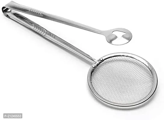 Bhadani sales Stainless Steel Fine Mesh Strainer Oil-Frying Filter Spoon Ladle Colander Clip Skimmer for Fried Food, Salad, BBQ Multi-Functional Kitchen Tool 2 in 1 Stainless-Steel (Pack - 1)-thumb2