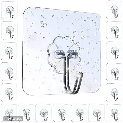 Bhadani Sales 15 PCS Adhesive Hooks Wall Hanger Hook, Bathroom Kitchen Transparent Reusable Seamless Scratch Wall Hooks for Towel Loofah Bathrobe Coats Ceiling Hanger,Hanging Waterproof Hooks (15)-thumb0