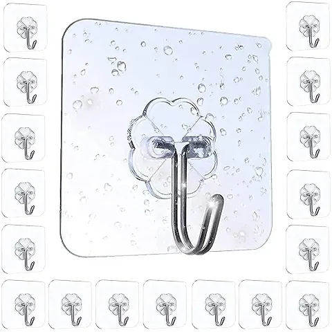 Bhadani Sales 15 PCS Adhesive Hooks Wall Hanger Hook, Bathroom Kitchen Transparent Reusable Seamless Scratch Wall Hooks for Towel Loofah Bathrobe Coats Ceiling Hanger,Hanging Waterproof Hooks (15)