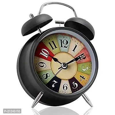 BHADANI SALES Alarm Clock Twin Bell Retro Black Metal for Bedside Table Vintage Silent Non-Ticking Old Decorative Desk Clocks-thumb0