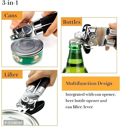 Bhadani sales Can Opener, Kitchen Durable Stainless Steel Heavy Duty Can Opener Manual Smooth Edge Food Safety Cut 4-in-1 Can Openers Bottle for Seniors with Arthritis Hands Friendly-thumb5