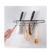 Bhadani Sales 6 Hook Coat Towel Hanger Kitchen, Bathroom, Door - Knife, Cookware pan Holder, Metal, Black-thumb1