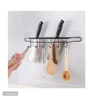 Bhadani Sales 6 Hook Coat Towel Hanger Kitchen, Bathroom, Door - Knife, Cookware pan Holder, Metal, Black-thumb2