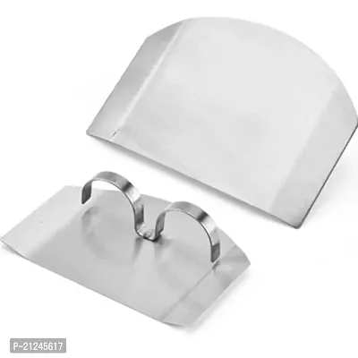 Bhadani Sales Stainless Steel Two Finger Grip Cutting Protector Hand Guard Safe Chopping Slice Kitchen Tool , 5.2 X 8 cm , Silver