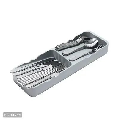 Bhadani Sales Kitchen Drawer Organizer with Expandable Knife Holder, Utensil Holder, Adjustable Cutlery Tray | 39.5 x 13 x 4 cm | Grey-thumb0