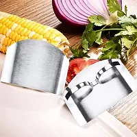 Bhadani Sales Stainless Steel Two Finger Grip Cutting Protector Hand Guard Safe Chopping Slice Kitchen Tool , 5.2 X 8 cm , Silver-thumb1