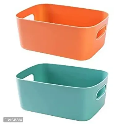 Bhadani Sales Plastic Storage Boxes Organisation Storage Baskets for Kitchen, Cupboard, Office, Bathroom, Toy, Home Tidy Open Storage Bins | 2 Pack | Multicolor-thumb0