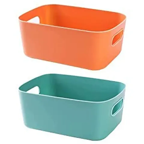 Bhadani Sales Plastic Storage Boxes Organisation Storage Baskets for Kitchen, Cupboard, Office, Bathroom, Toy, Home Tidy Open Storage Bins | 2 Pack | Multicolor
