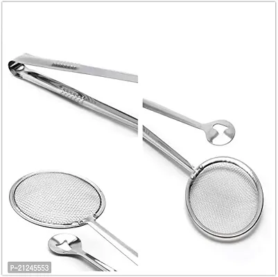 Bhadani sales Stainless Steel Fine Mesh Strainer Oil-Frying Filter Spoon Ladle Colander Clip Skimmer for Fried Food, Salad, BBQ Multi-Functional Kitchen Tool 2 in 1 Stainless-Steel (Pack - 1)-thumb5