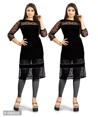 Beautiful American Crepe Floral Design Net With Samosa Lace Work Kurti Pack Of 2