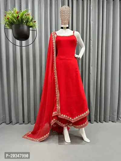 A-Line Red  Georgette Kurta For Women-thumb3