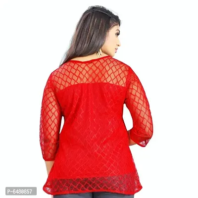 Stylish American Crepe And Rassal Net Round Neck 3/4 Sleeves Top For Women-thumb3