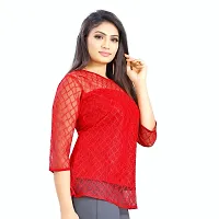 Stylish American Crepe And Rassal Net Round Neck 3/4 Sleeves Top For Women-thumb1