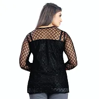 Stylish American Crepe And Rassal Net Round Neck 3/4 Sleeves Top For Women-thumb2