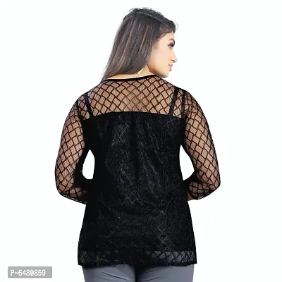 Stylish American Crepe And Rassal Net Round Neck 3/4 Sleeves Top For Women-thumb3