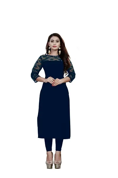 Stylish American Crepe Solid Straight With Net Kurtis