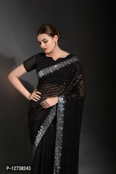 Buy Black Sheeted Sequin Embroidered Saree with Blouse by NAKUL SEN at  Ogaan Online Shopping Site