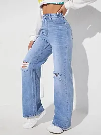 Stylish Blue Denim Solid Mid Rise Jeans For Women-thumb2