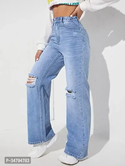 Stylish Blue Denim Solid Mid Rise Jeans For Women-thumb3