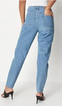 Stylish Blue Denim Solid Mid Rise Jeans For Women-thumb1