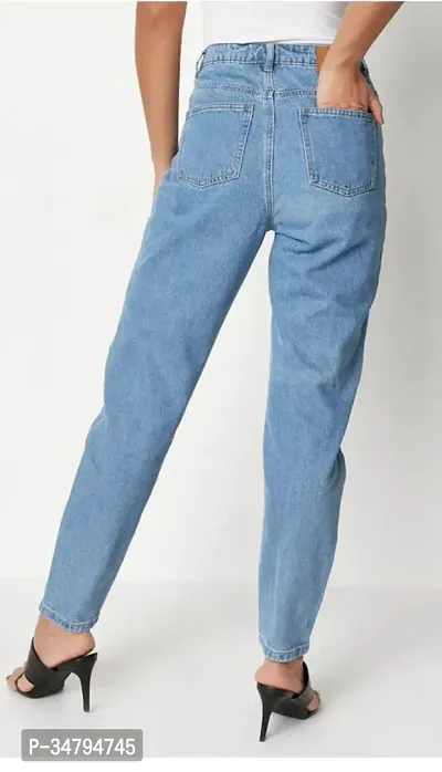 Stylish Blue Denim Solid Mid Rise Jeans For Women-thumb2