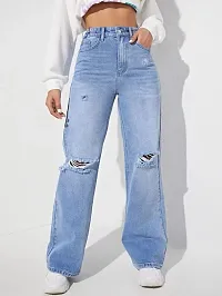 Stylish Blue Denim Solid Mid Rise Jeans For Women-thumb1