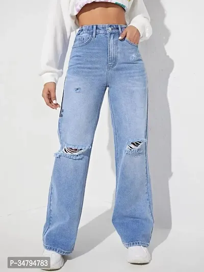 Stylish Blue Denim Solid Mid Rise Jeans For Women-thumb2