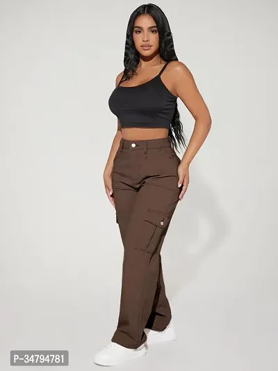 Stylish Brown Denim Solid Mid Rise Jeans For Women-thumb2