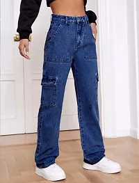 Stylish Blue Denim Solid Mid Rise Jeans For Women-thumb2